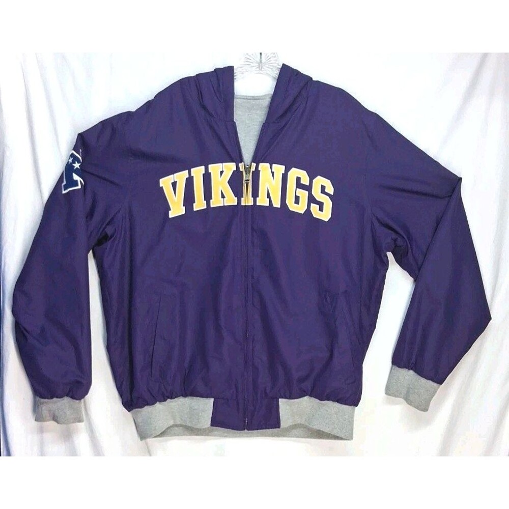 Minnesota Vikings Jacket Mens XL Purple Zip NFL Football Reversible Hooded Sport